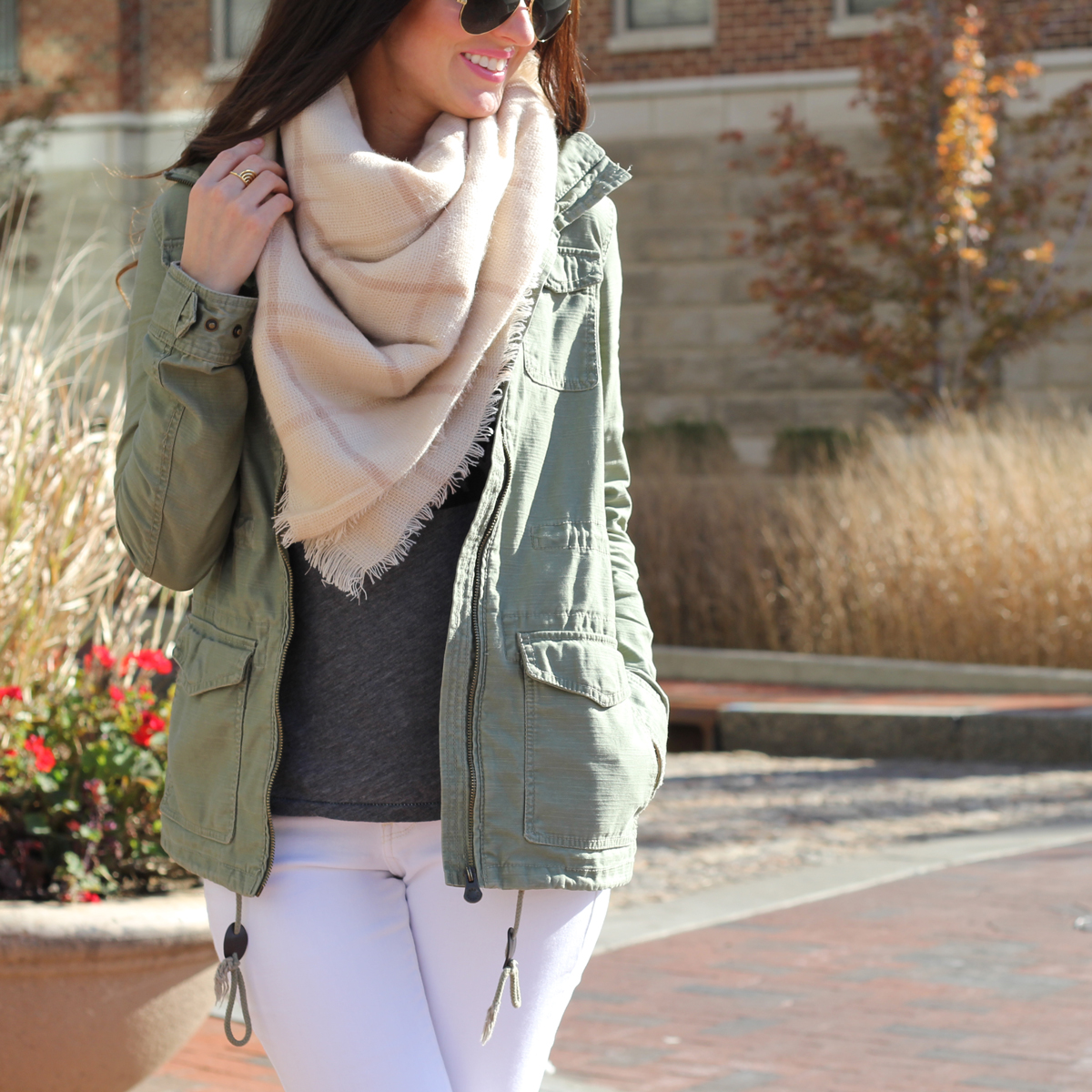 Blanket scarf and Army Green Jacket