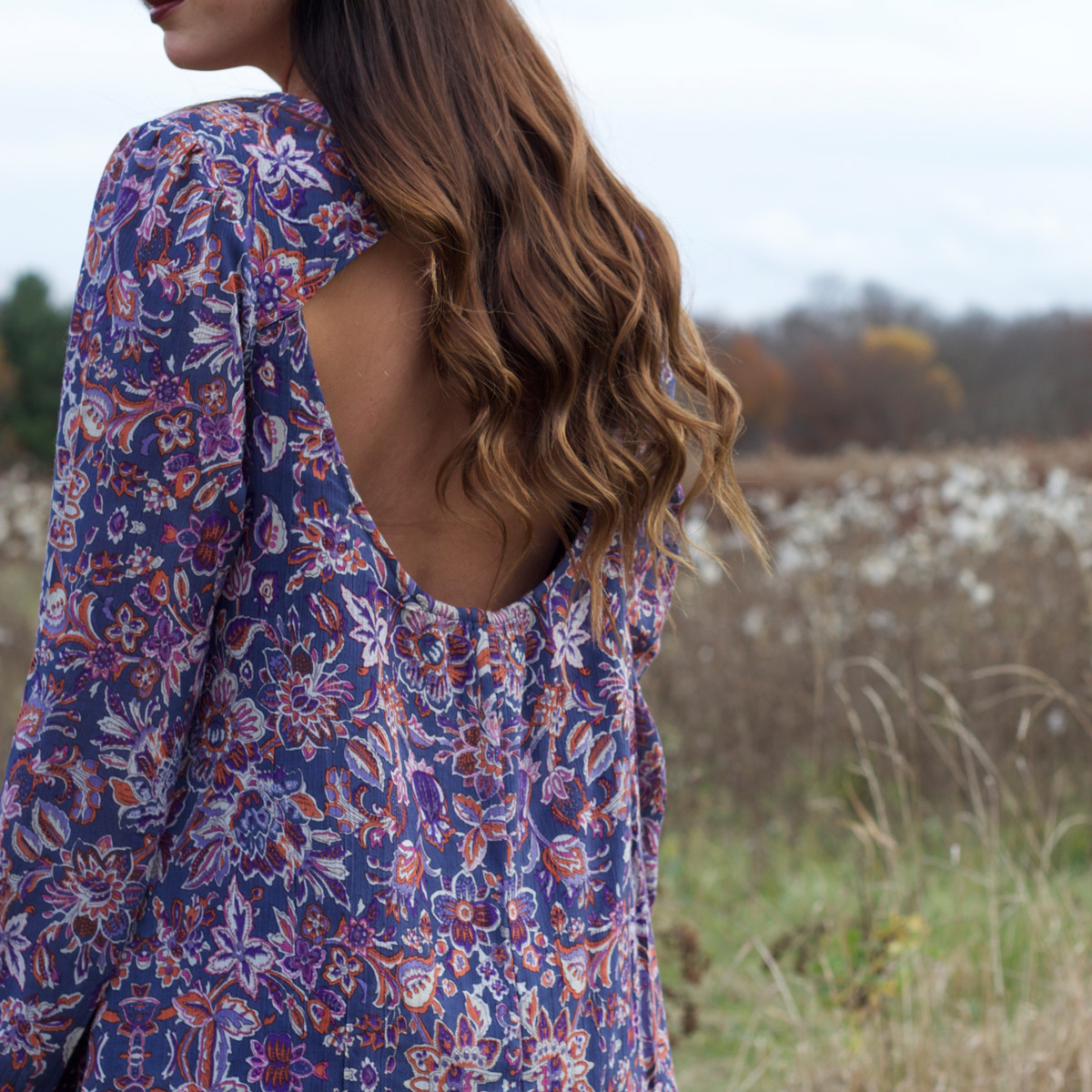 Floral Fall Dress Cut Out Back