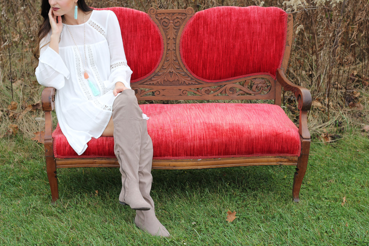 Boho Dress Grey Over the Knee Boots