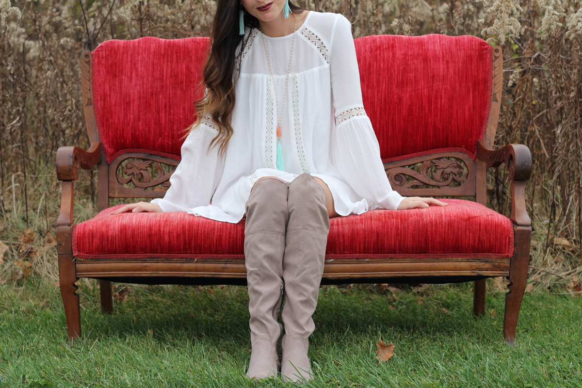Boho Dress Grey Over the Knee Boots