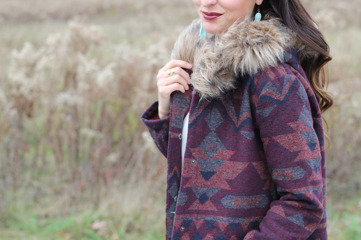 Aztec Coat Fur Hood