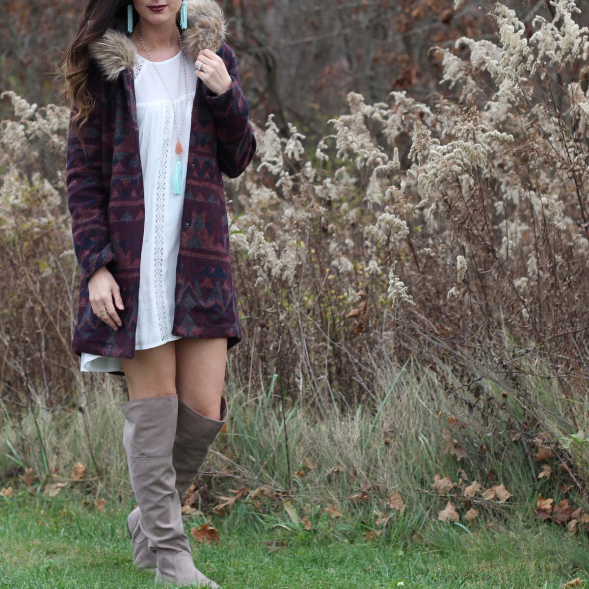 Aztec Coat Boho White Dress