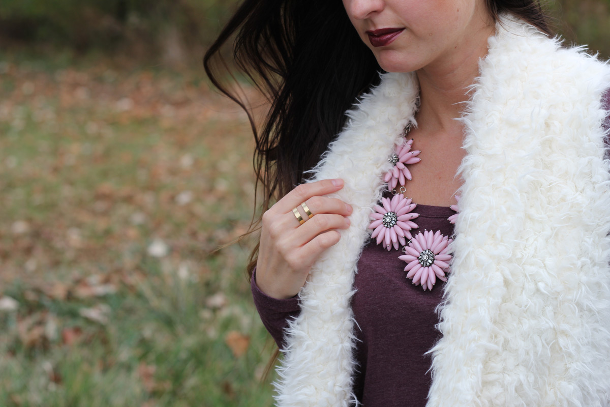 Fur Vest with Flower Necklace