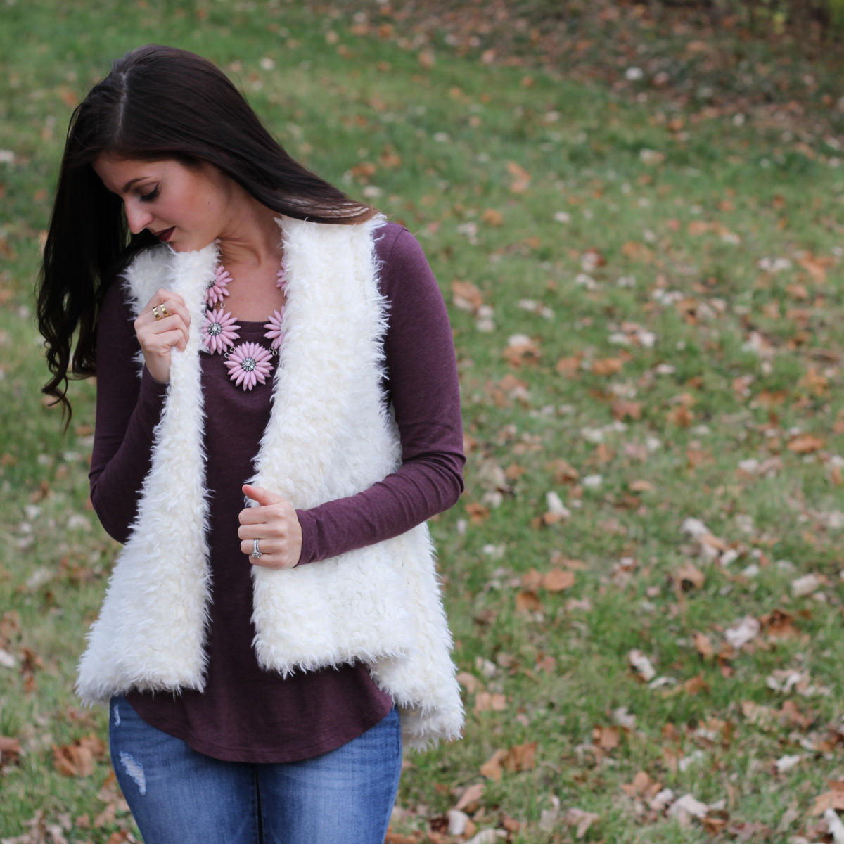 Fur Vest with Flower Necklace