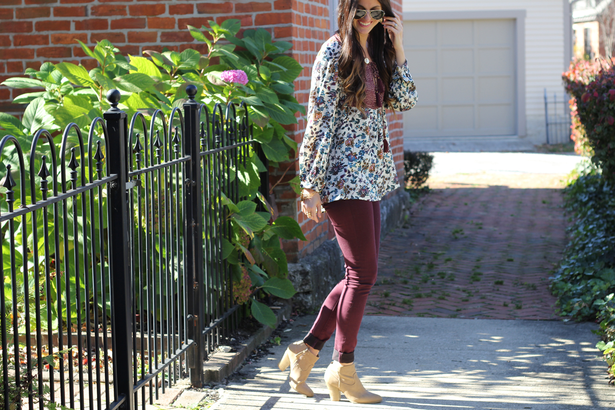 Baby Doll Swing Top and Burgundy Jeans