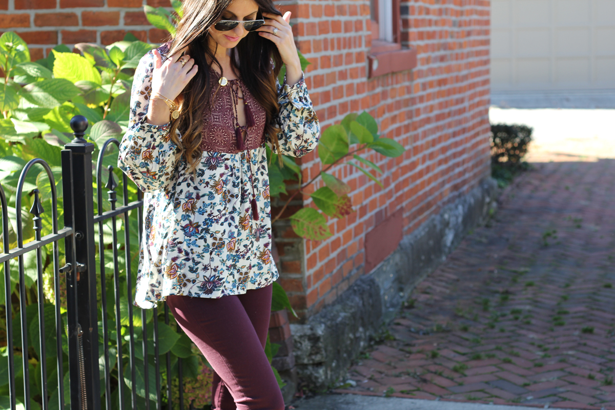 Baby Doll Swing Top and Burgundy Jeans