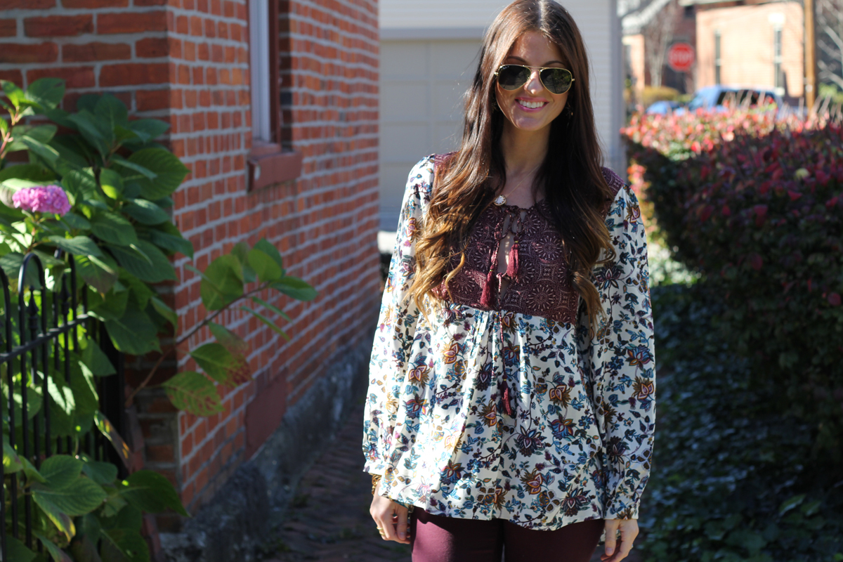 Baby Doll Swing Top and Burgundy Jeans
