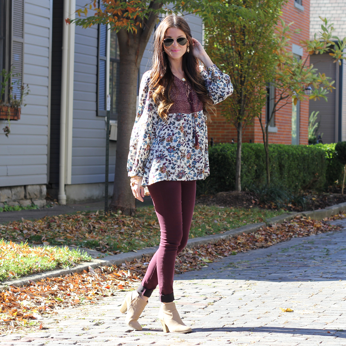 Baby Doll Swing Top and Burgundy Jeans