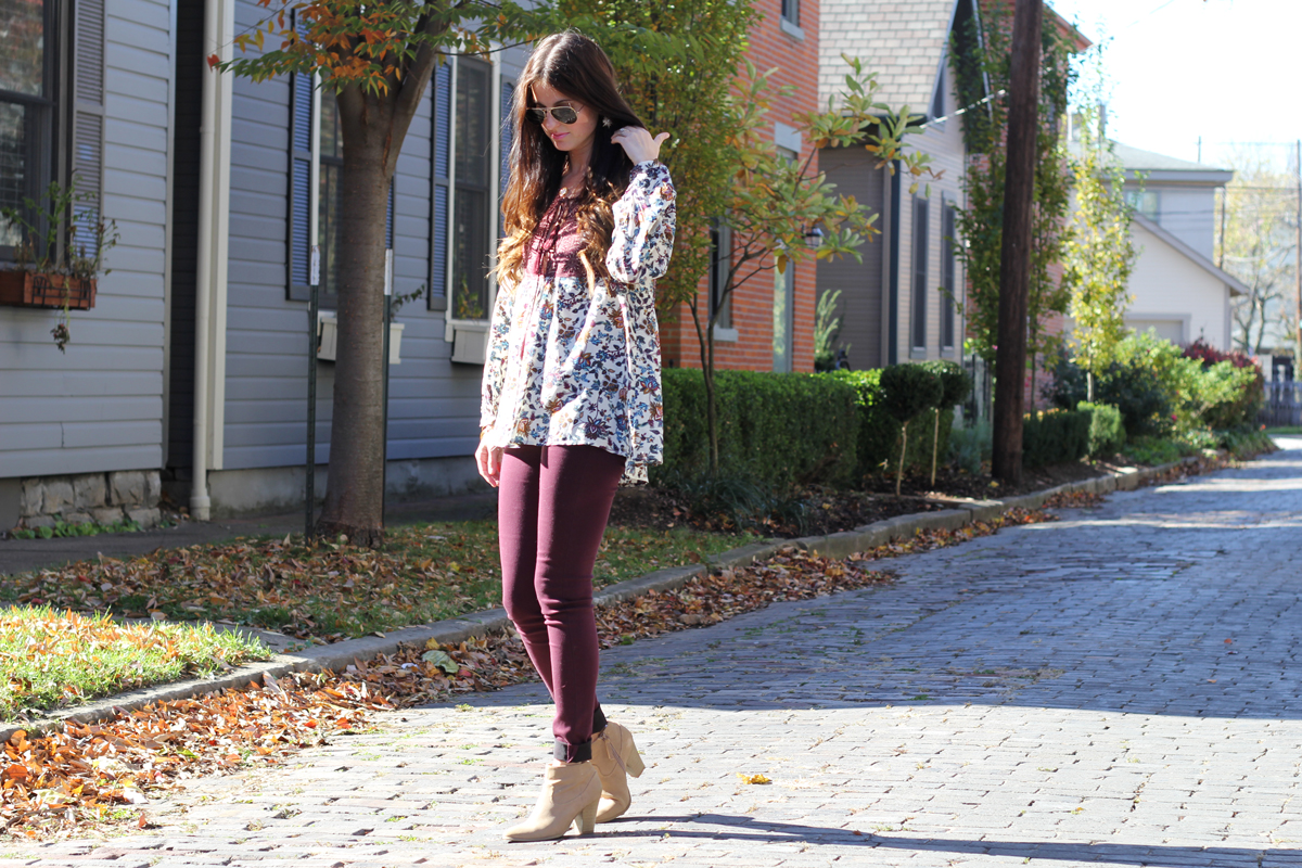 Baby Doll Swing Top and Burgundy Jeans