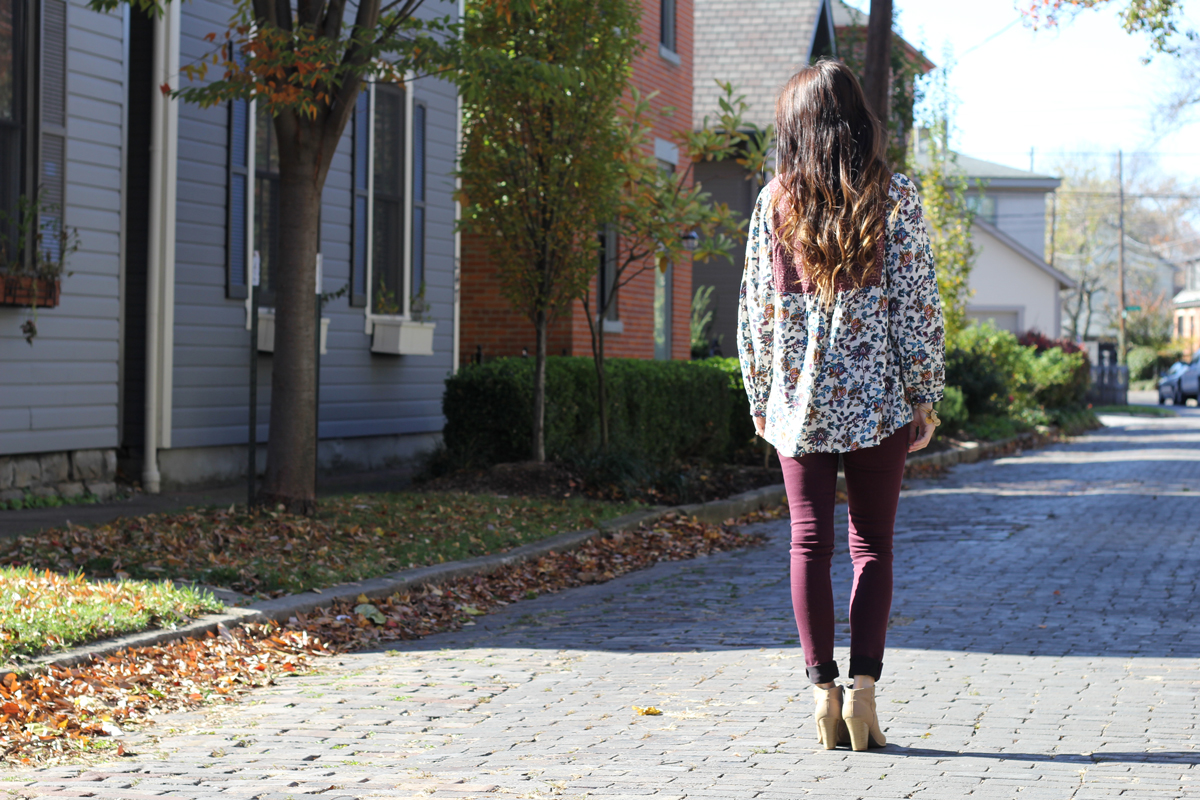 Baby Doll Swing Top and Burgundy Jeans