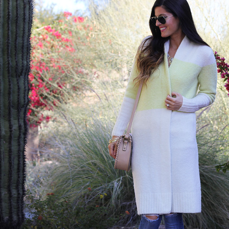 Long Cardigan and Distressed Skinny Jeans