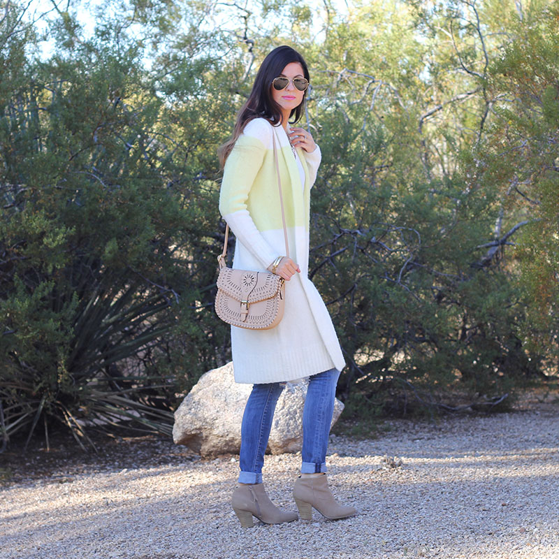 Long Cardigan and Distressed Skinny Jeans