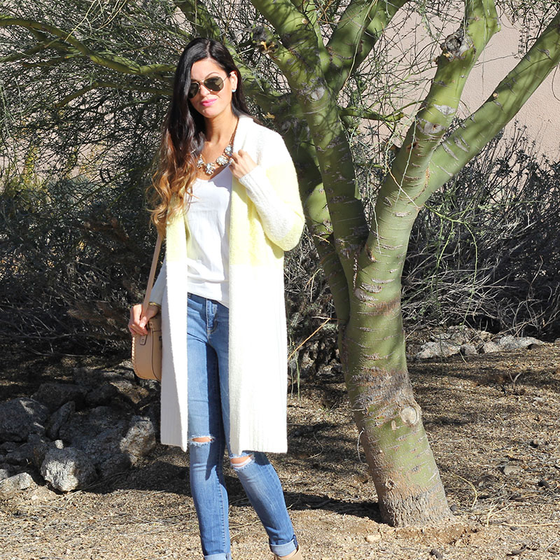 Long Cardigan and Distressed Skinny Jeans