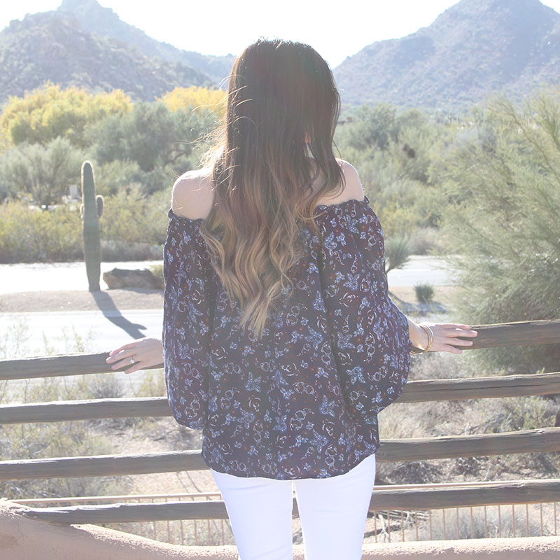 Off the Shoulder Top and White Skinny Jeans