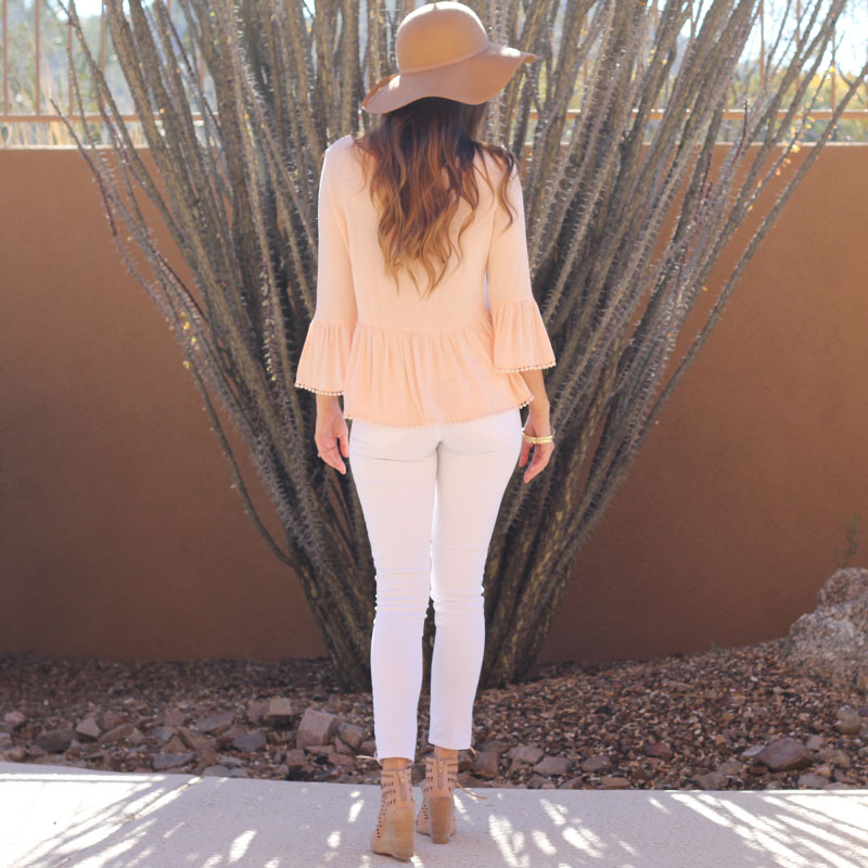 Peach Peplum Top and Floppy Hat
