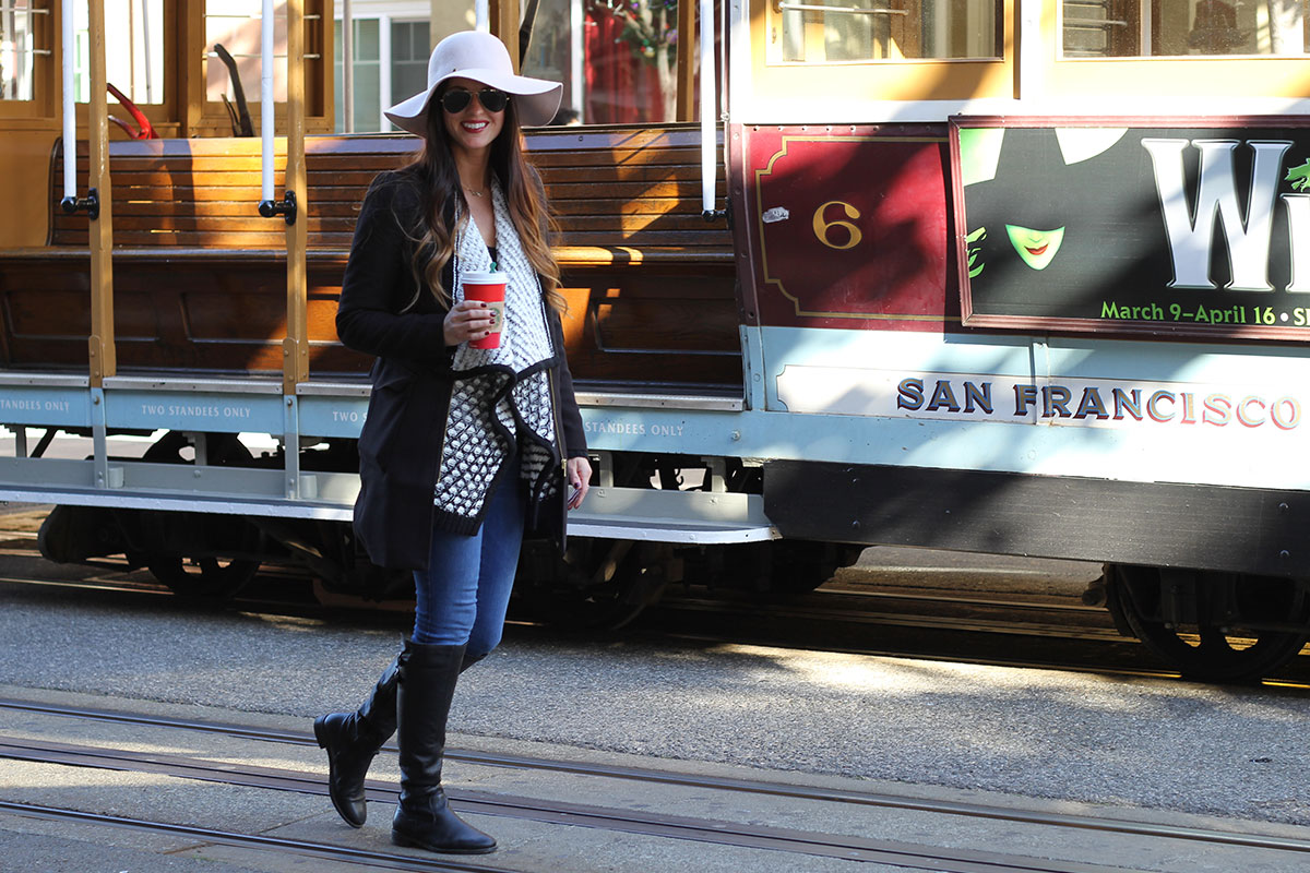 Floppy hat and Black Cardigan