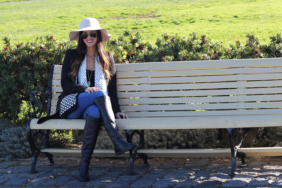 Floppy hat and Black Cardigan