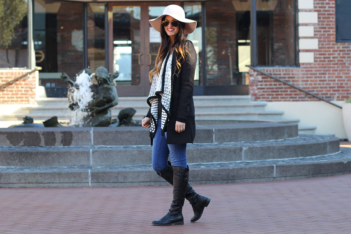 Floppy hat and Black Cardigan