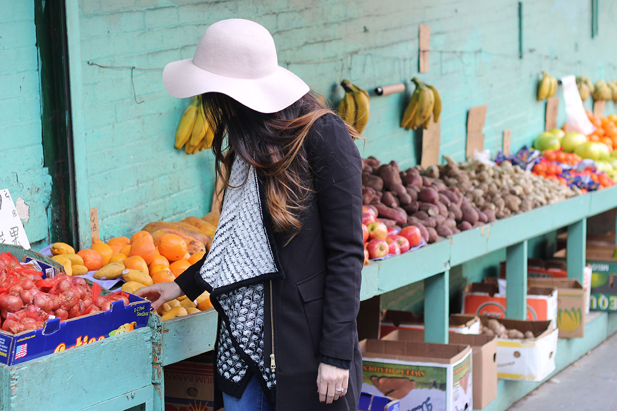Floppy hat and Black Cardigan