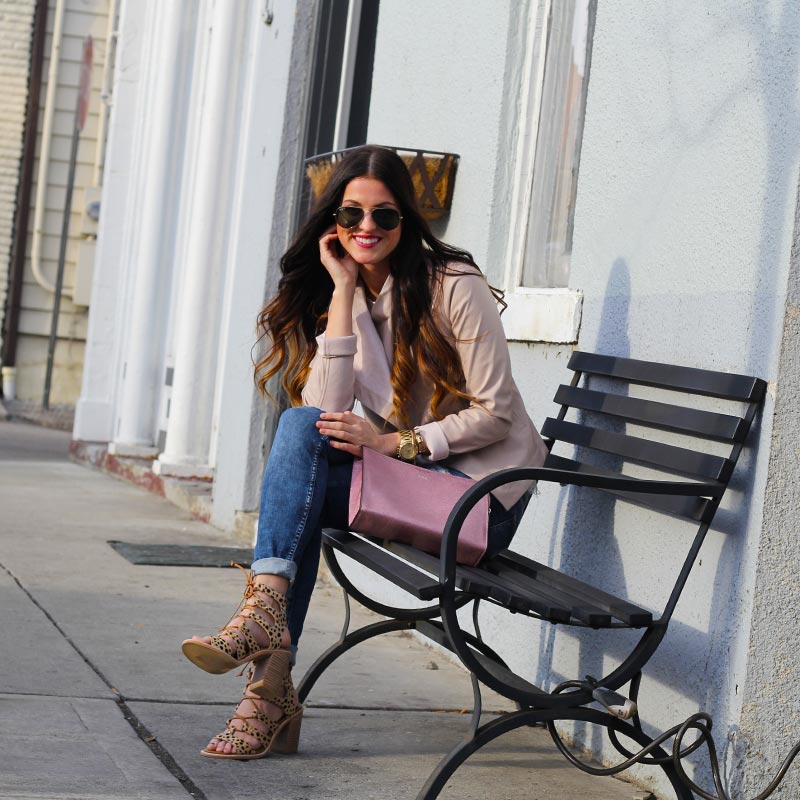 Leather jacket and leopard wedges