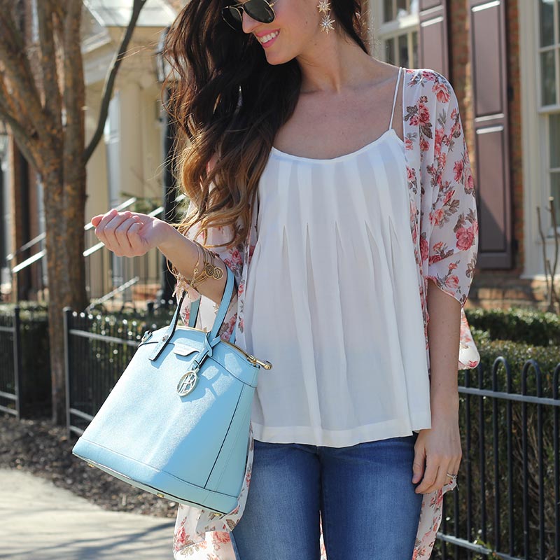 Floral Kimono and Henri Bendel purse