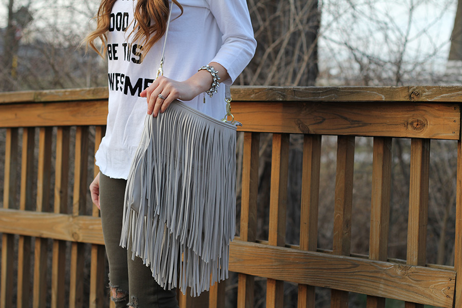 Graphic top and fringe purse