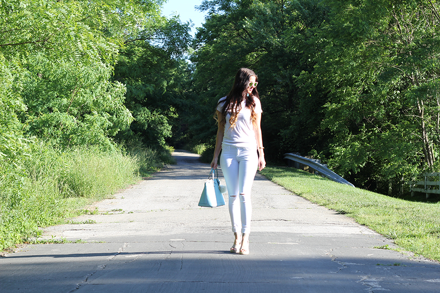 White Distressed Tee and White Distressed Jeans