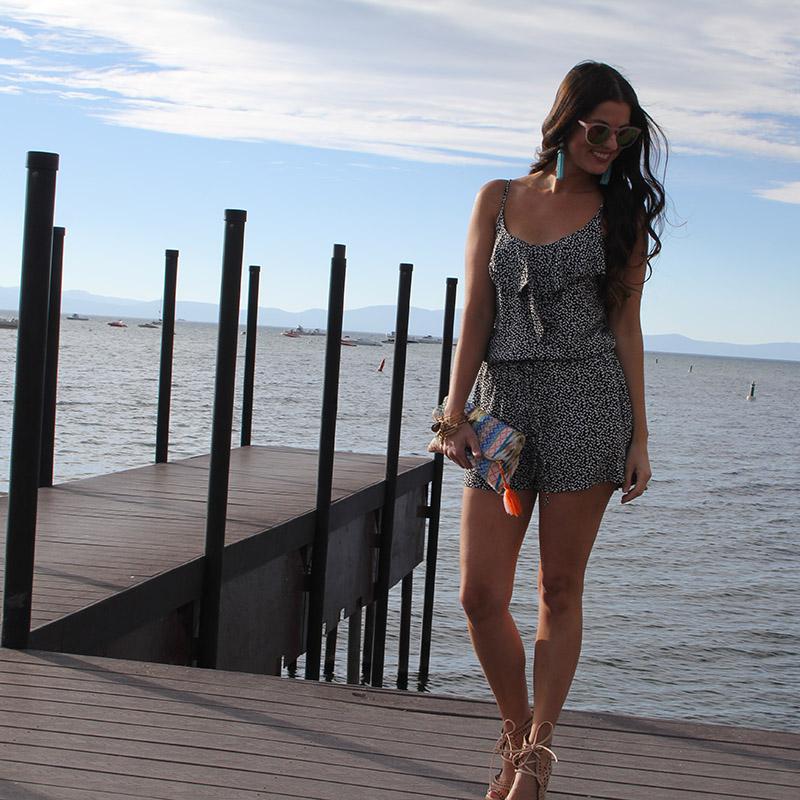 Romper and Turquoise Earrings