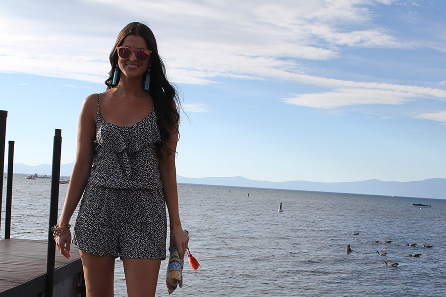 Romper and Turquoise Earrings