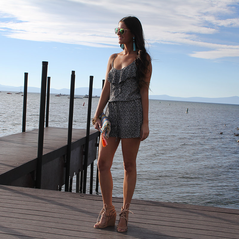Romper and Turquoise Earrings