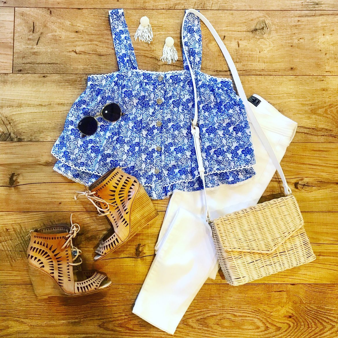 Blue Crop Top + White Jeans