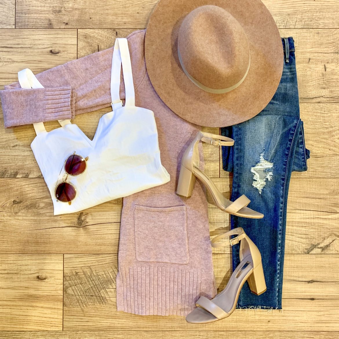 Pink Long Cardigan + White Bodysuit