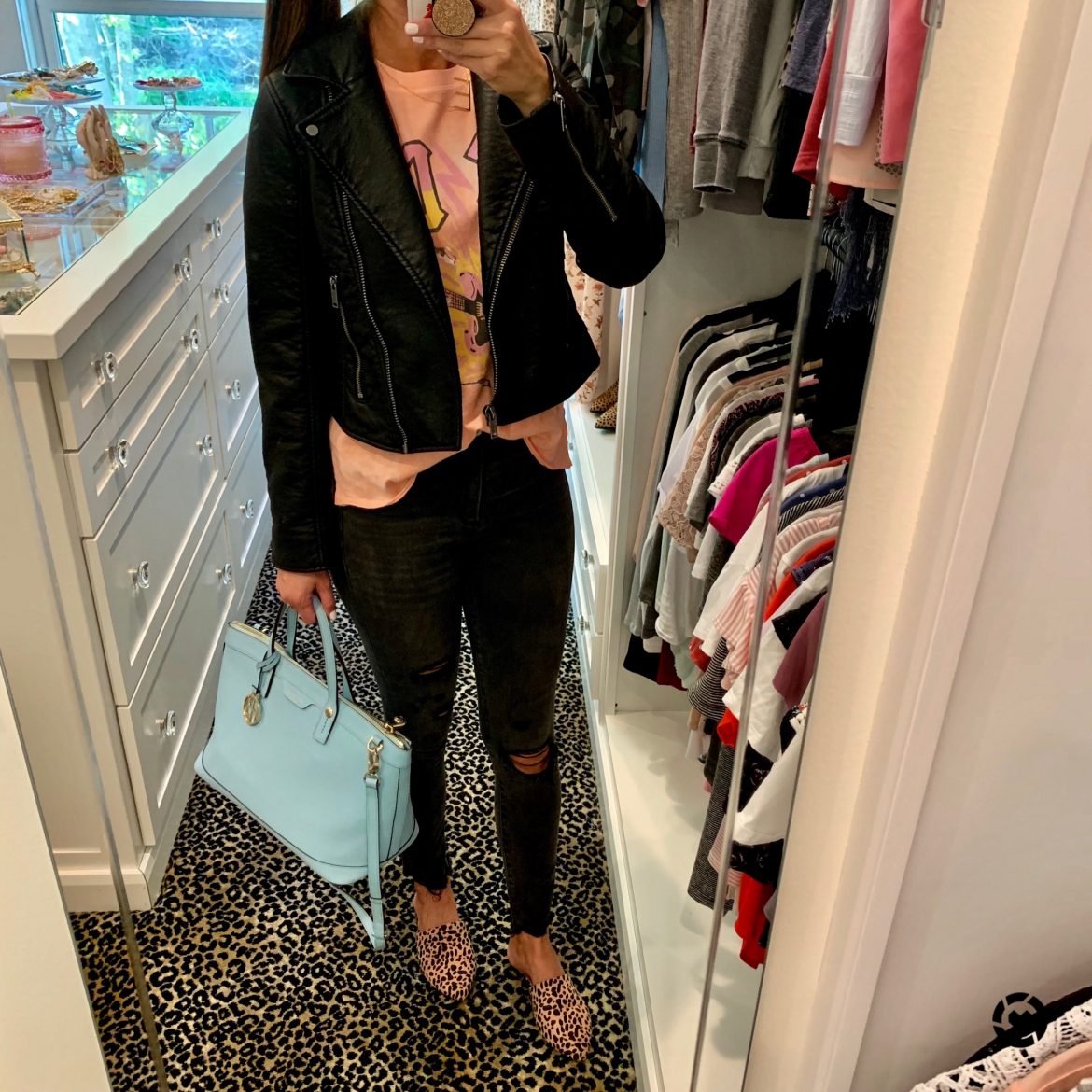 Faux Leather Moto Jacket + Vintage Tee