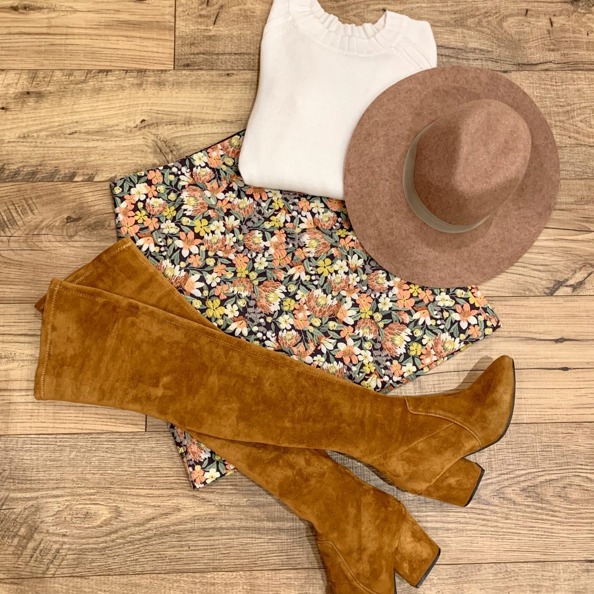 Floral Skirt + OTK Boots