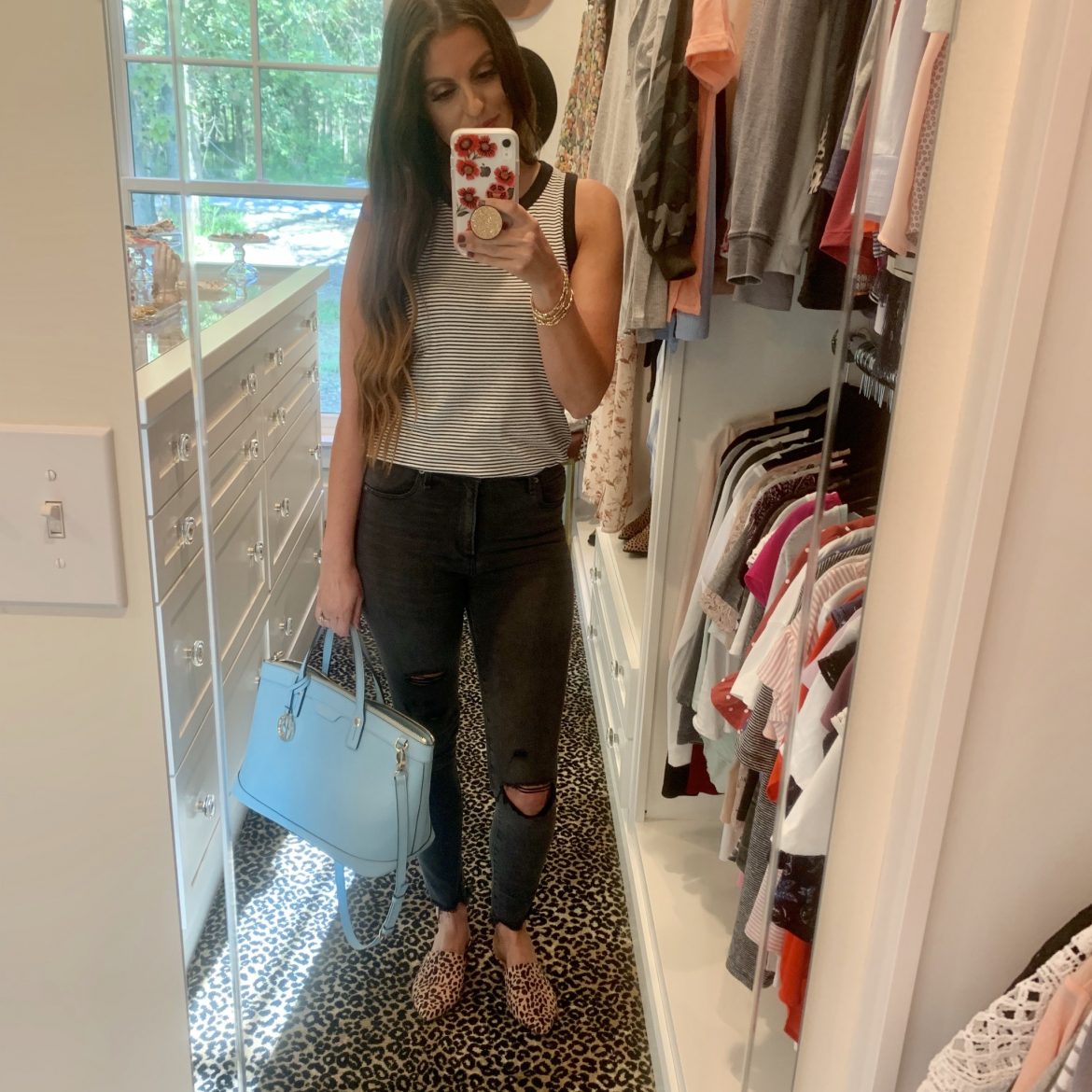 Black Distressed Jeans + Leopard Mules