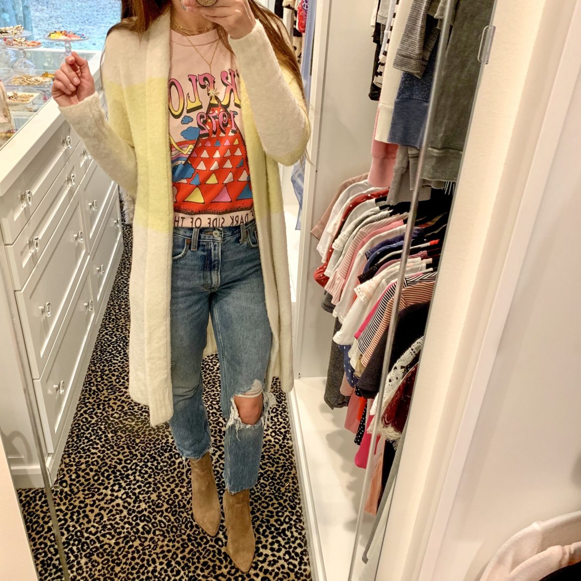 Pink Floyd Graphic Tee + Lime and Cream Long Cardigan