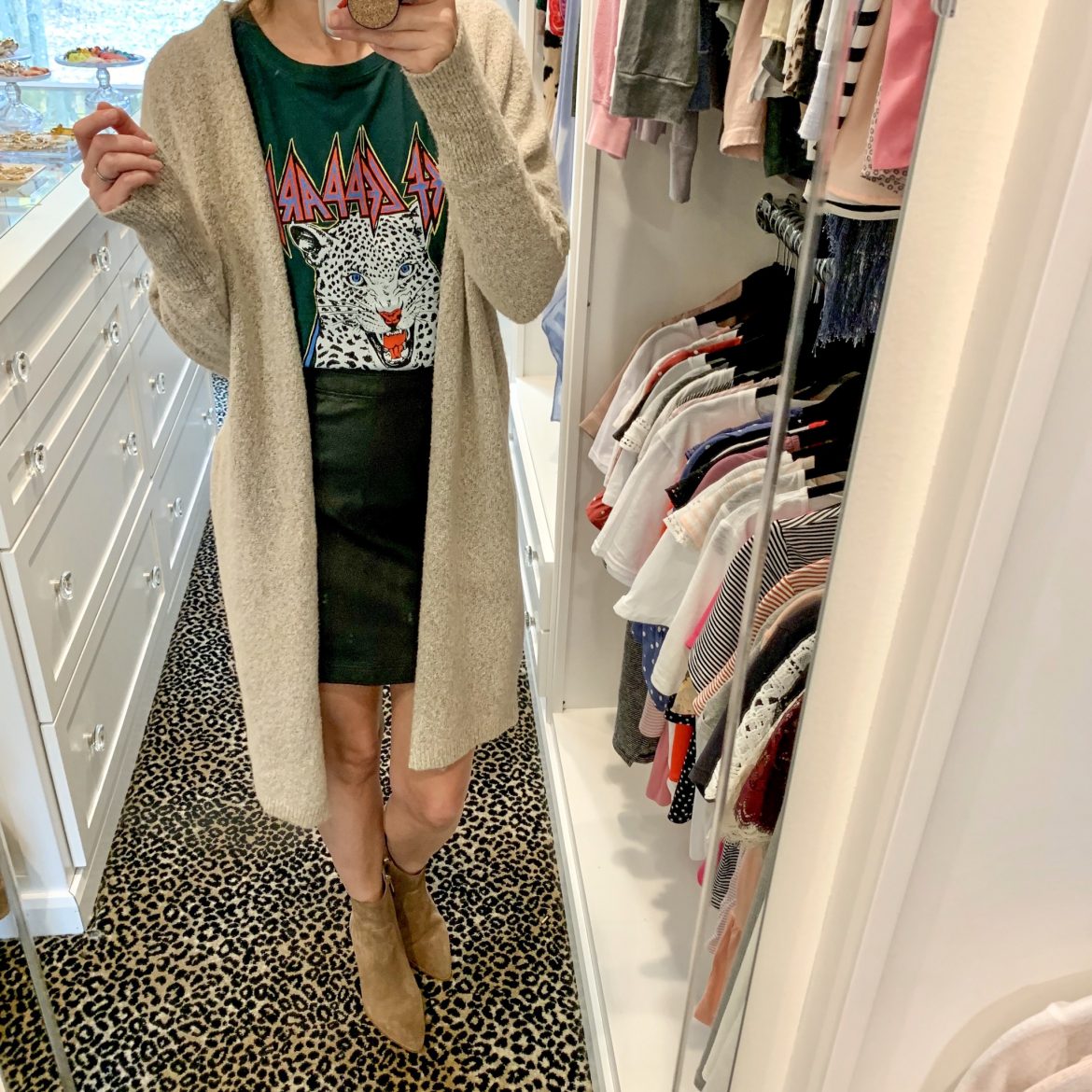 Graphic Tee + Leather Skirt