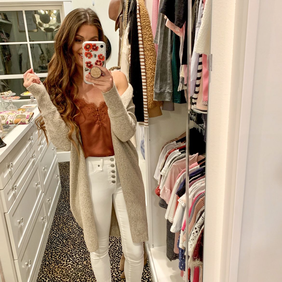 Lace Cami + Long Open Front Cardigan