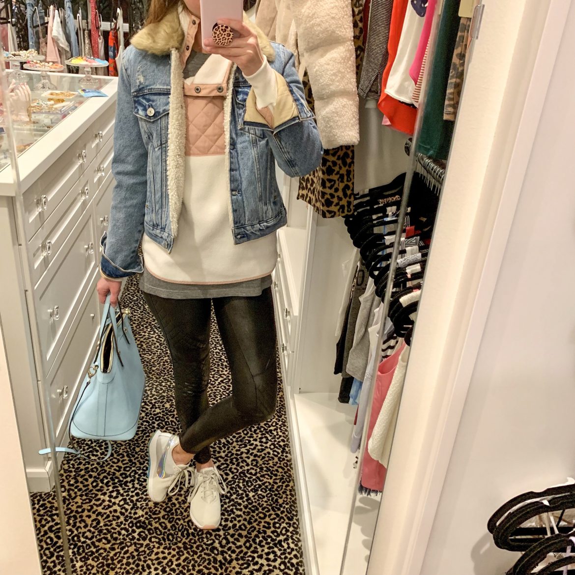 Sherpa Lined Jean Jacket with Fur Collar + Fleece Pullover