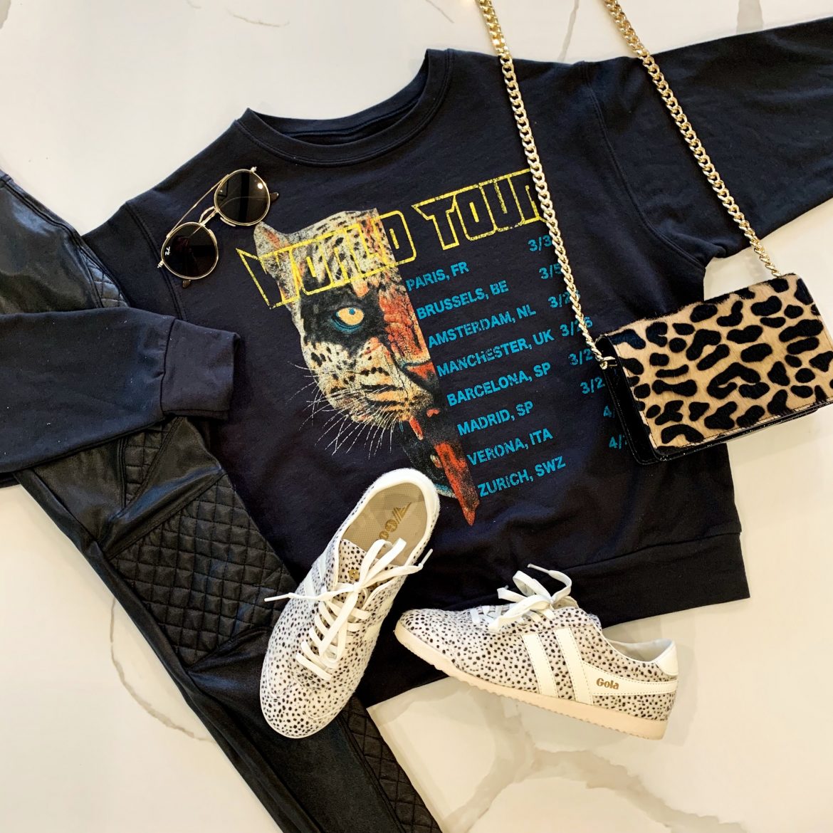 World Tour Sweatshirt + Spanx Quilted Faux Leather Leggings