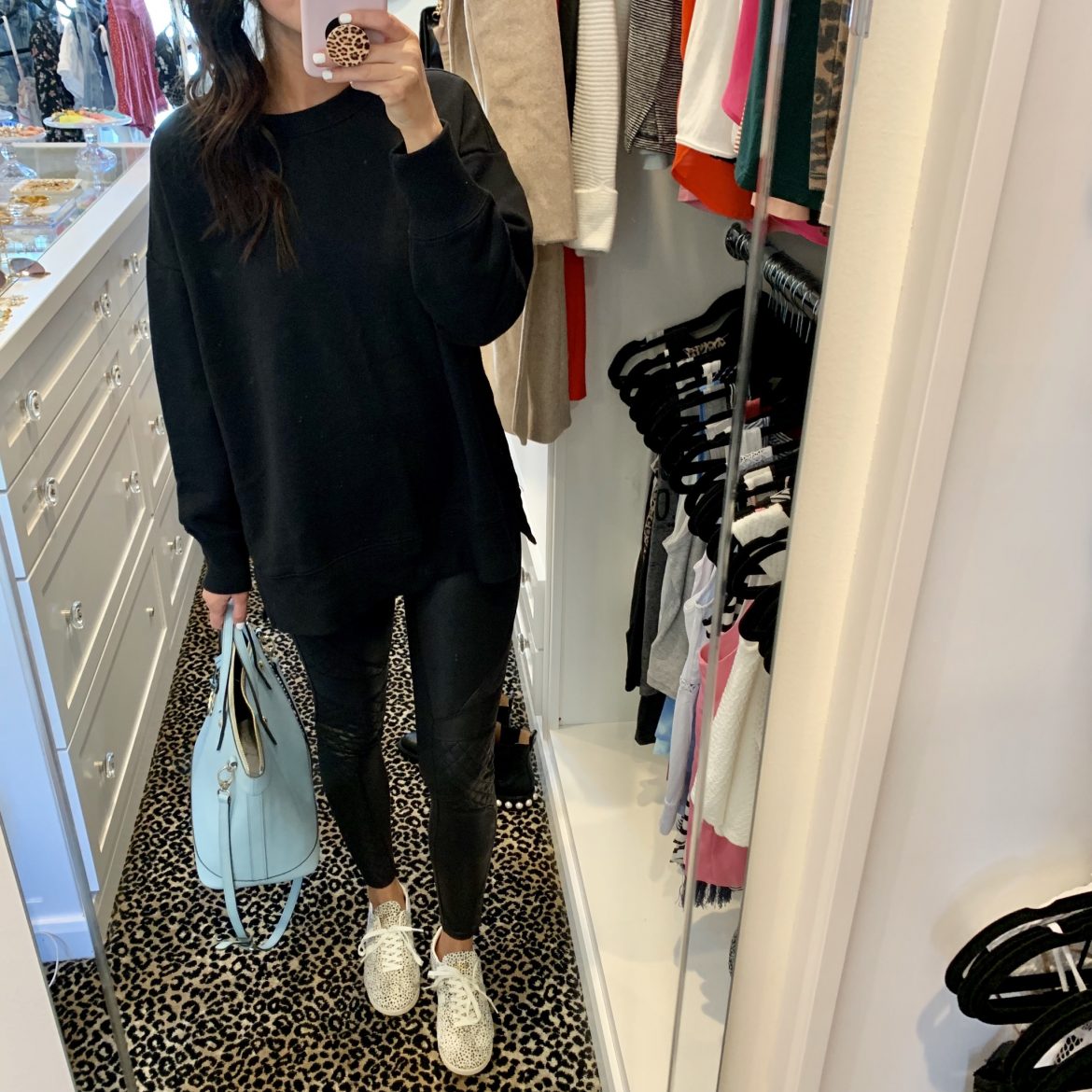 Spanx Quilted Leggings + Animal Print Sneakers