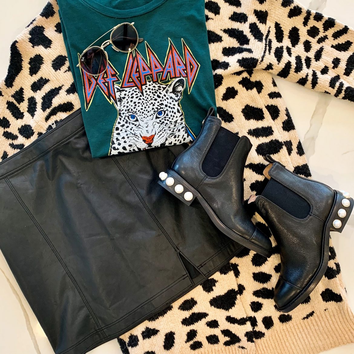 Faux Leather Skirt + Pearl Detail Booties