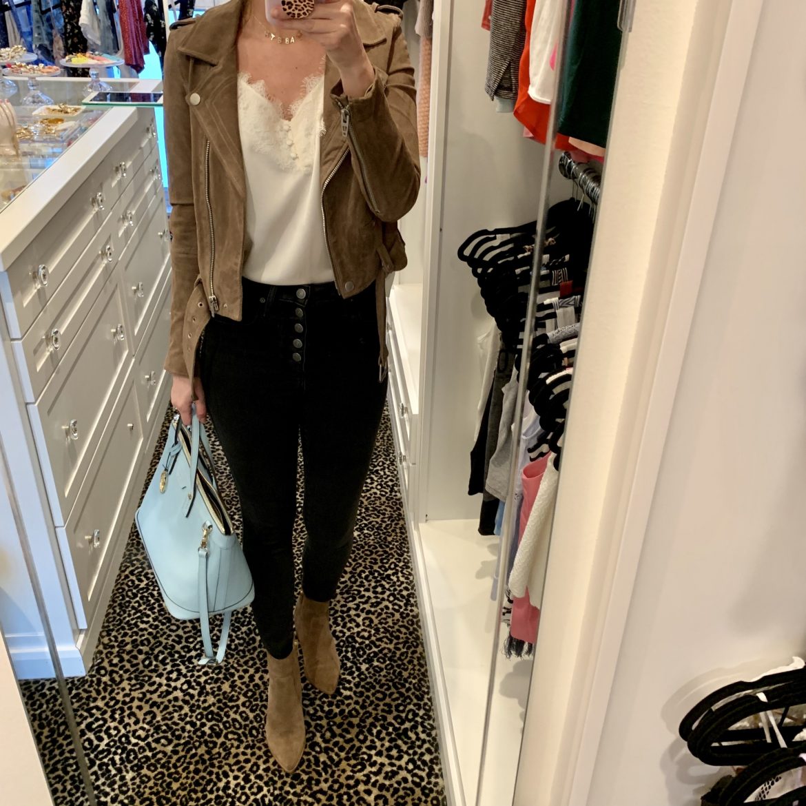 Lace Cami + Suede Moto Jacket